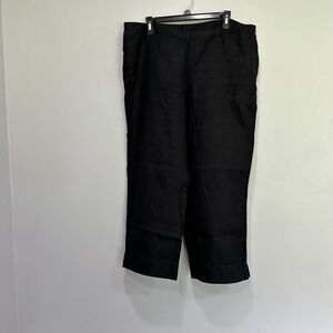 J.Jill Women's Black‎ Linen Blend Cropped Pants Size L Casual Comfort